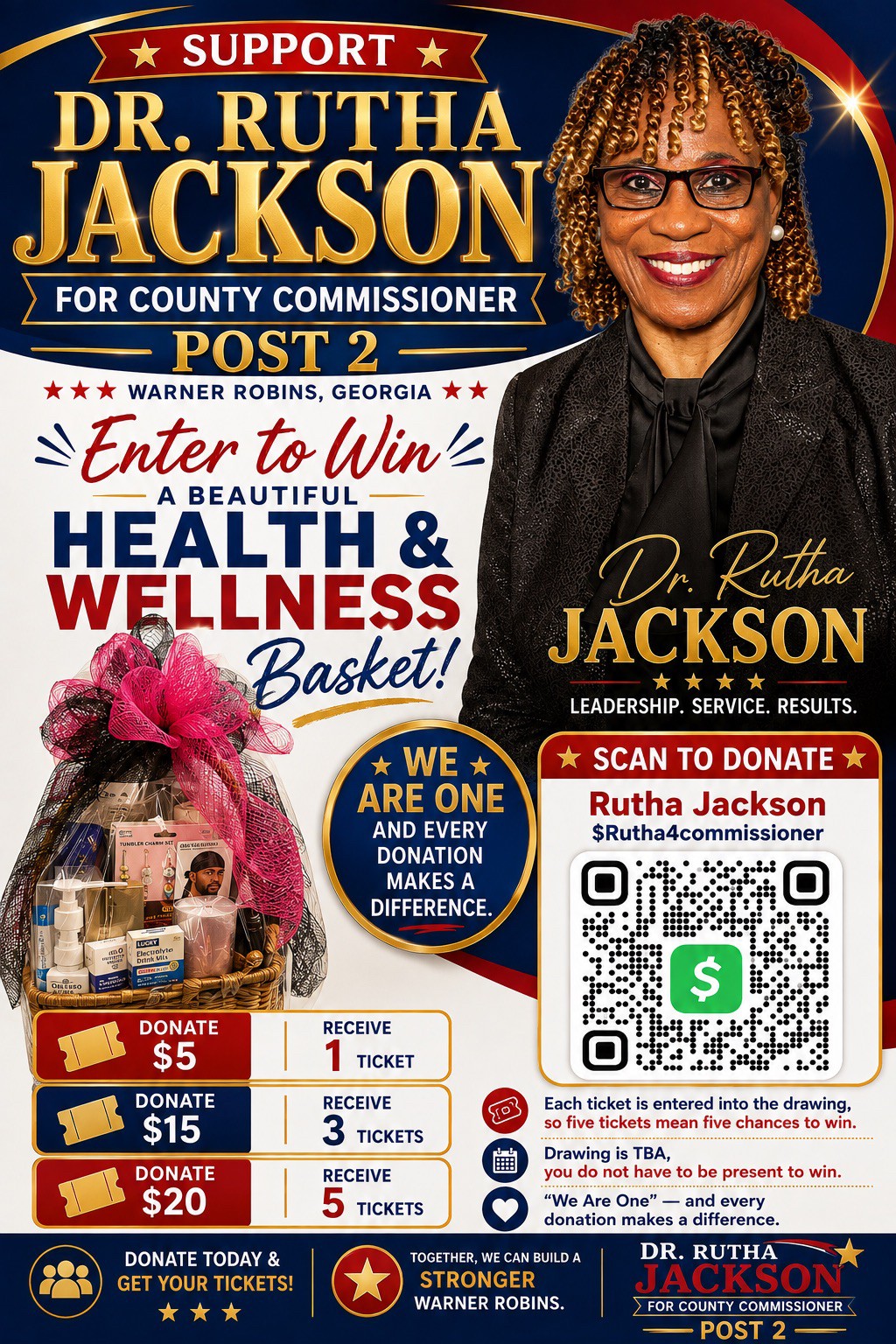Health & Wellness Basket raffle flyer โ donate to Dr. Rutha Jackson's campaign for a chance to win
